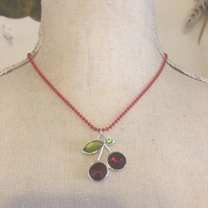 Colorful stone cherry pendant on beaded chain